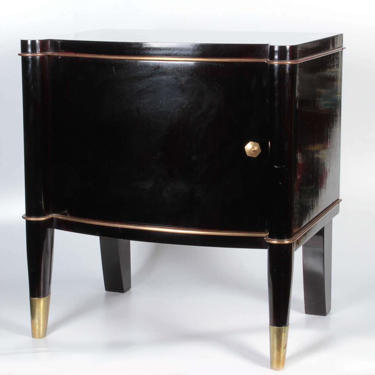 Pair of Antique French Art Deco Black Lacquer and Gilt Bronze Side Cabinets 2