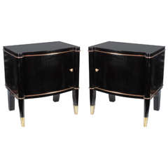Pair of Antique French Art Deco Black Lacquer and Gilt Bronze Side Cabinets 4