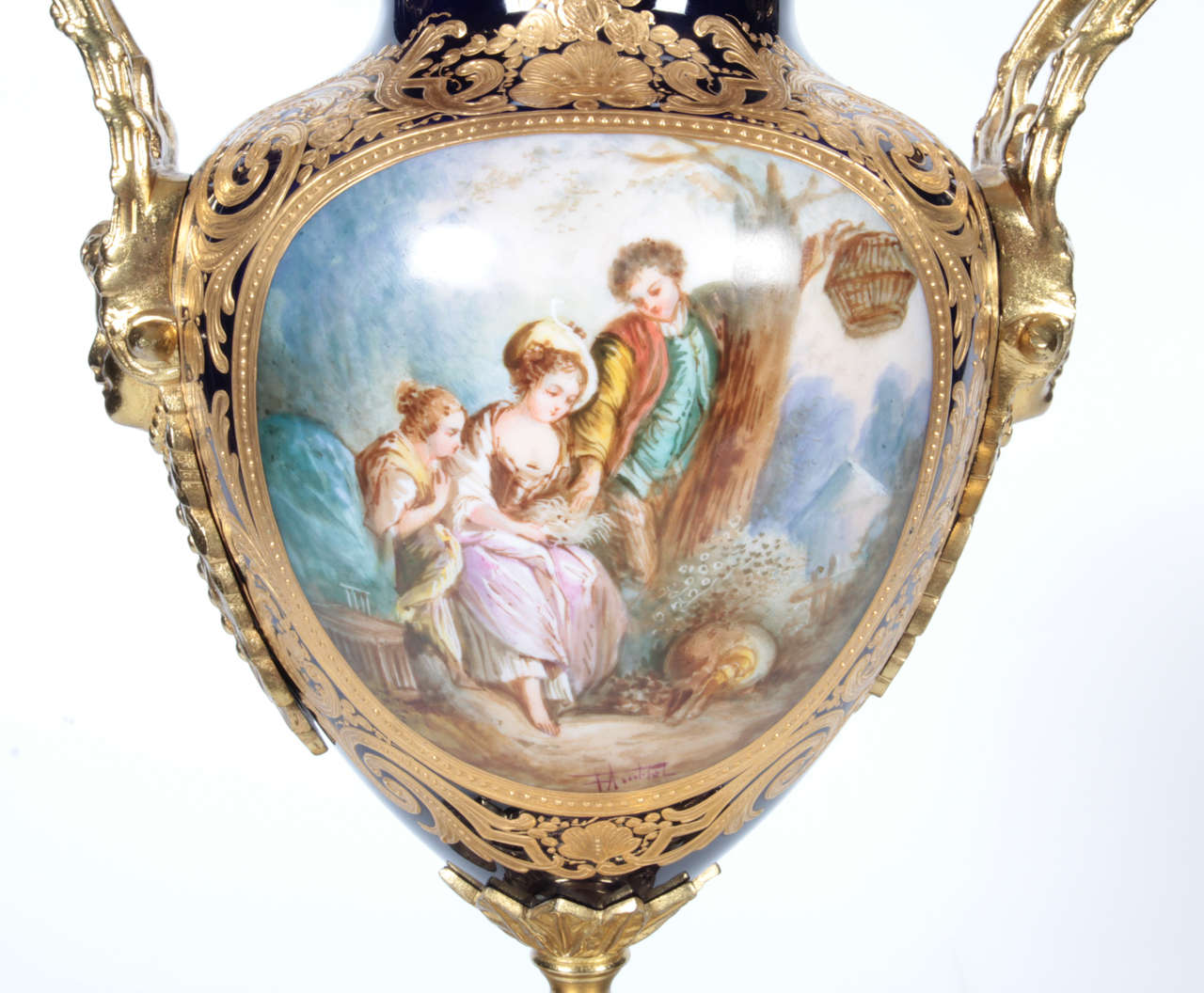 Ormolu-Mounted Cobalt Sevres Porcelain Three-Piece Clock Garniture, 19th Century 1
