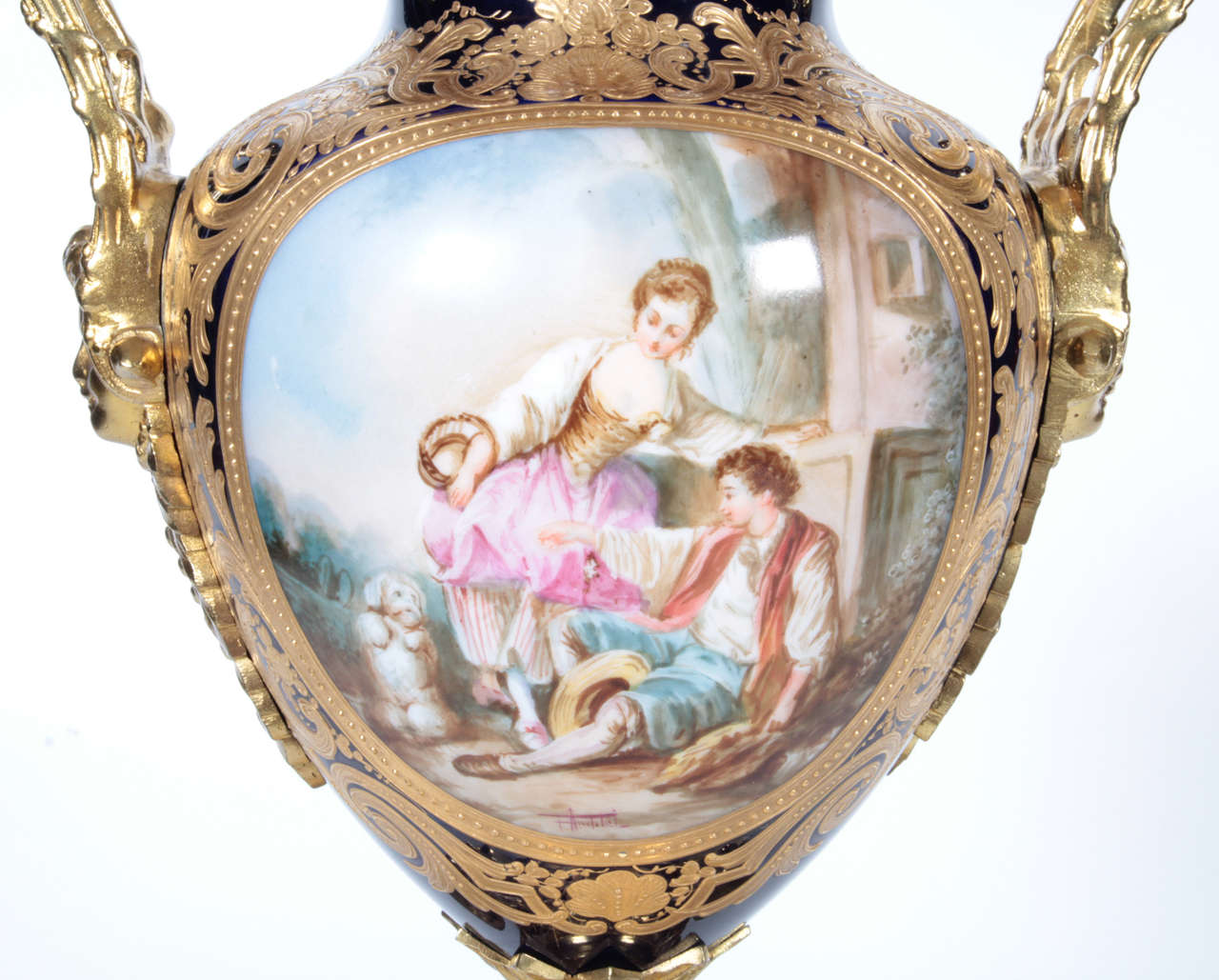 Ormolu-Mounted Cobalt Sevres Porcelain Three-Piece Clock Garniture, 19th Century 4