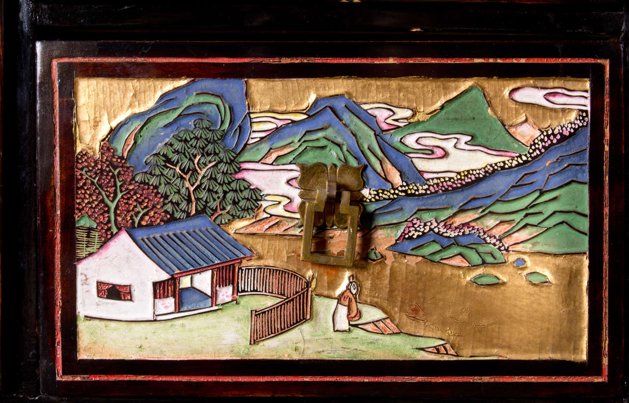 18th Century and Earlier Chinese Carved Coromandel Chest on a 18th Century Giltwood Carved Base
