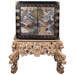 Chinese Carved Coromandel Chest on a 18th Century Giltwood Carved Base