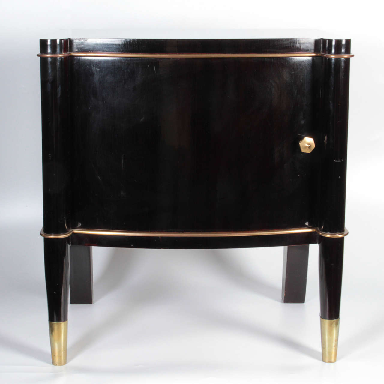 Pair of Antique French Art Deco Black Lacquer and Gilt Bronze Side