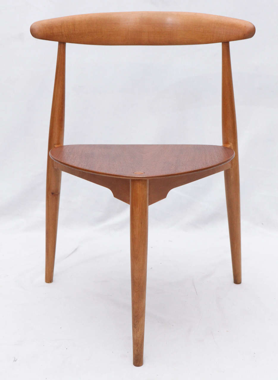 Danish Hans Wegner Three-Leg Table with Matching Three-Leg Chairs