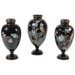 Antique 19th Century Moser Three Piece Vase Set