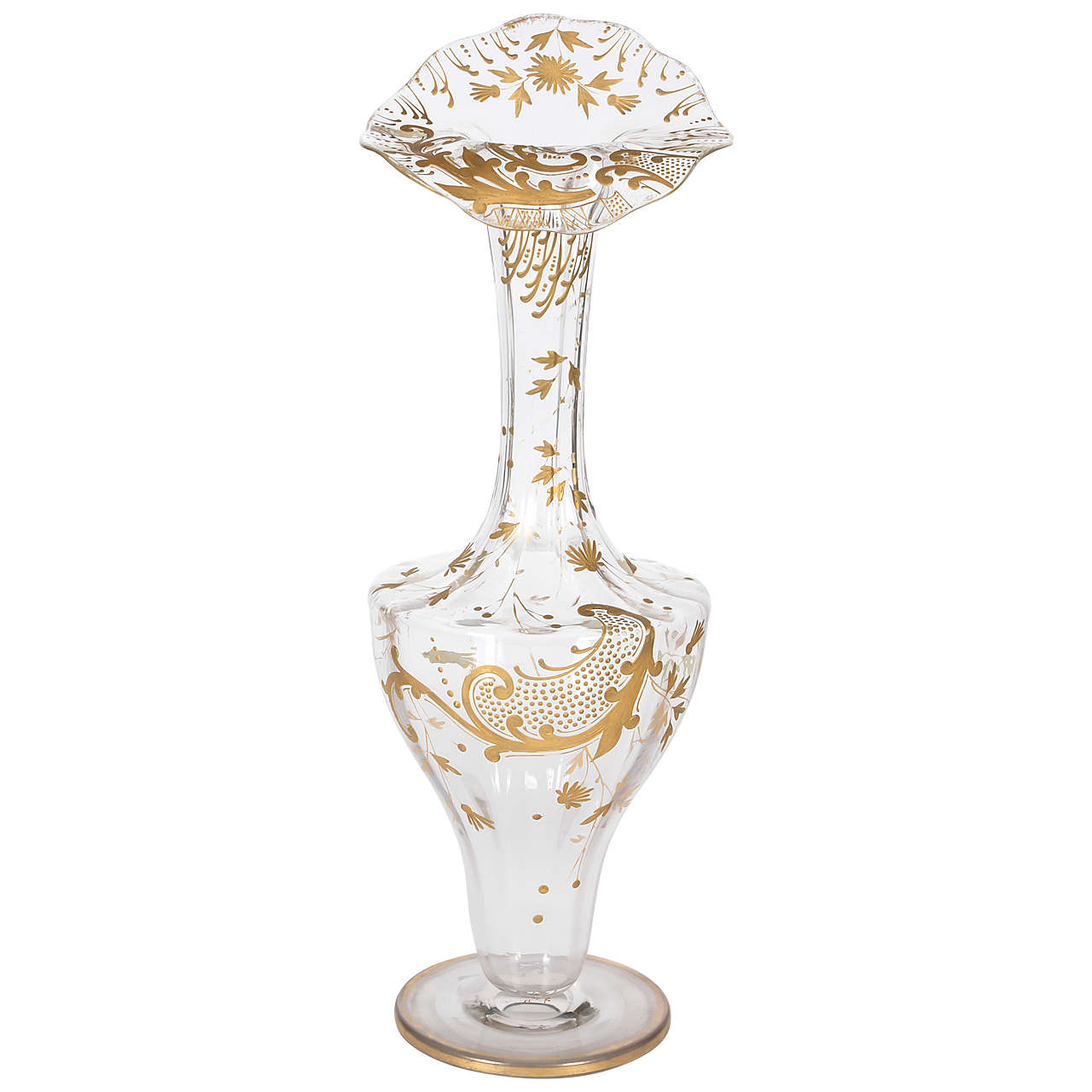 19th Century Moser Tall Ruffle-Top Vase