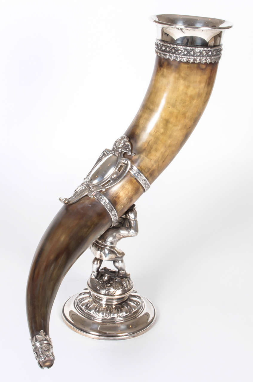 Antique English horn trophy with original inscription.