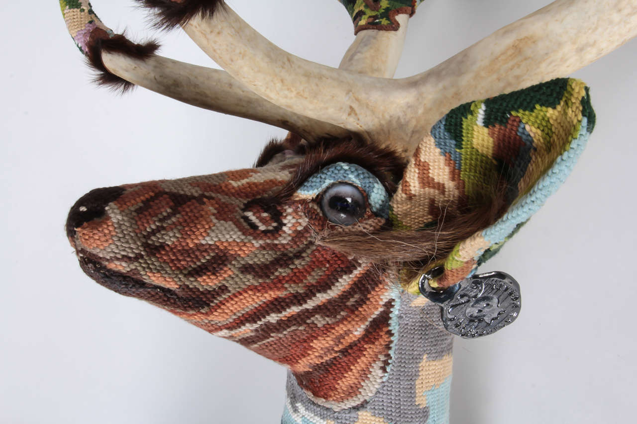 French Vintage Needlepoint Deer Head