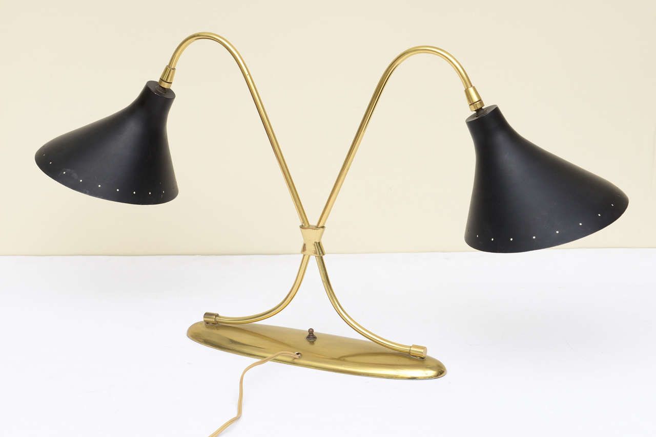 Mid-20th Century Mid-Century Modern Double Black Shade Laurel Lamp