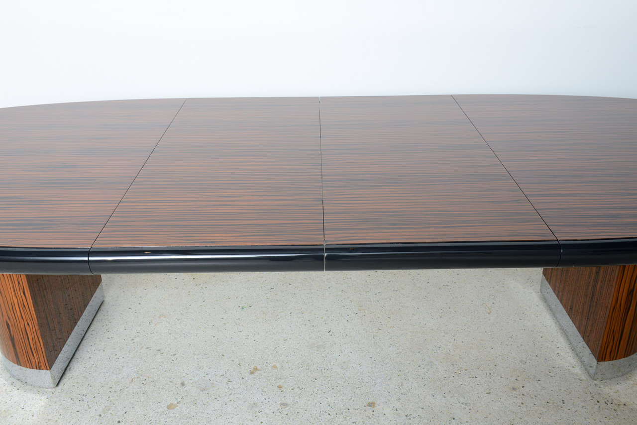 American Modern Zebrawood and Chrome Extension Dining Table by Vladimir Kagan 3