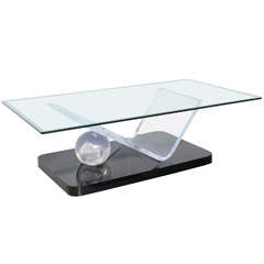 An Italian Modern Lucite, Glass and Black Lacquer Low Table, Saporiti