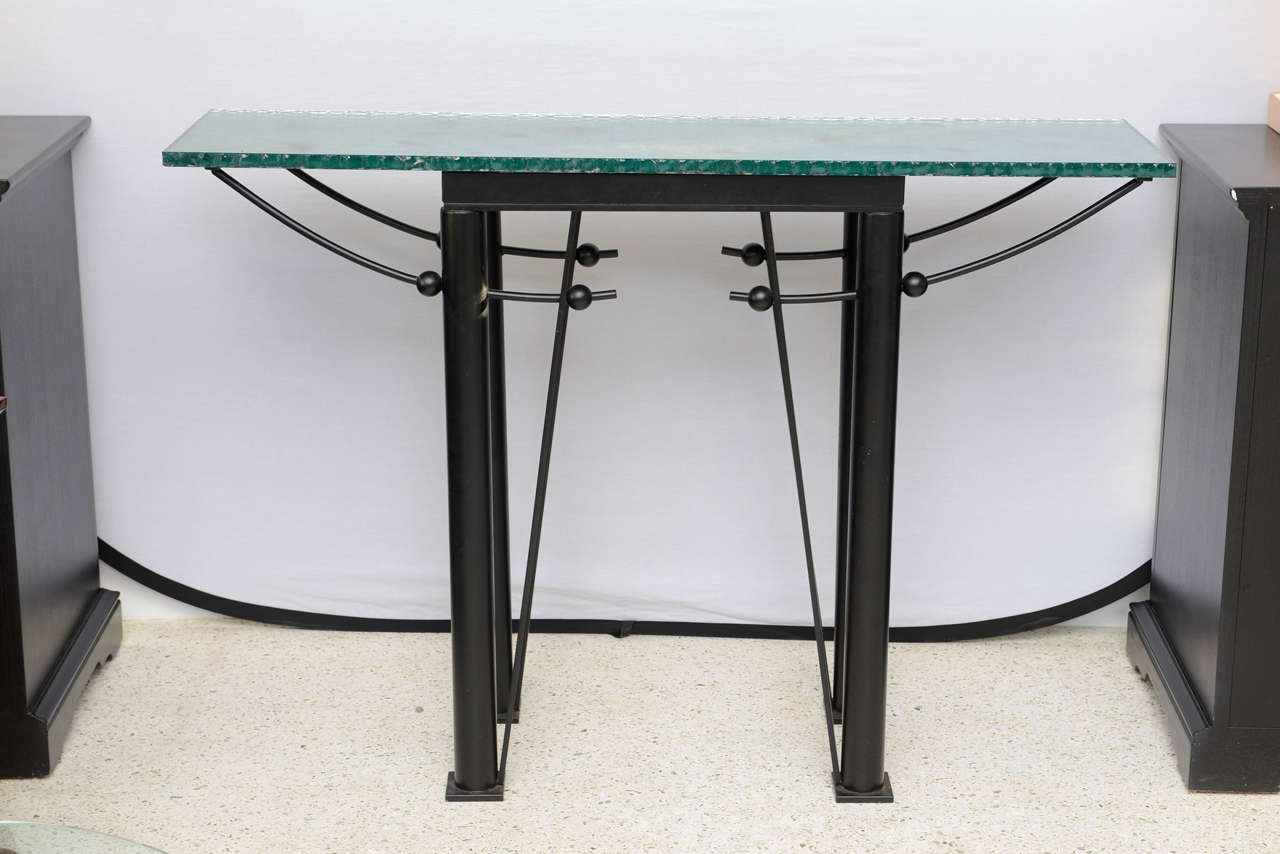Mid-Century Modern Table console moderne en fer et verre miroir, style Jean-Michel Wilmotte en vente