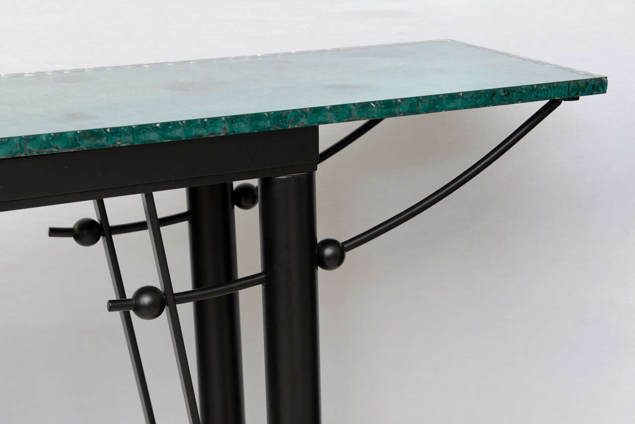 Table console moderne en fer et verre miroir, style Jean-Michel Wilmotte Excellent état - En vente à Hollywood, FL
