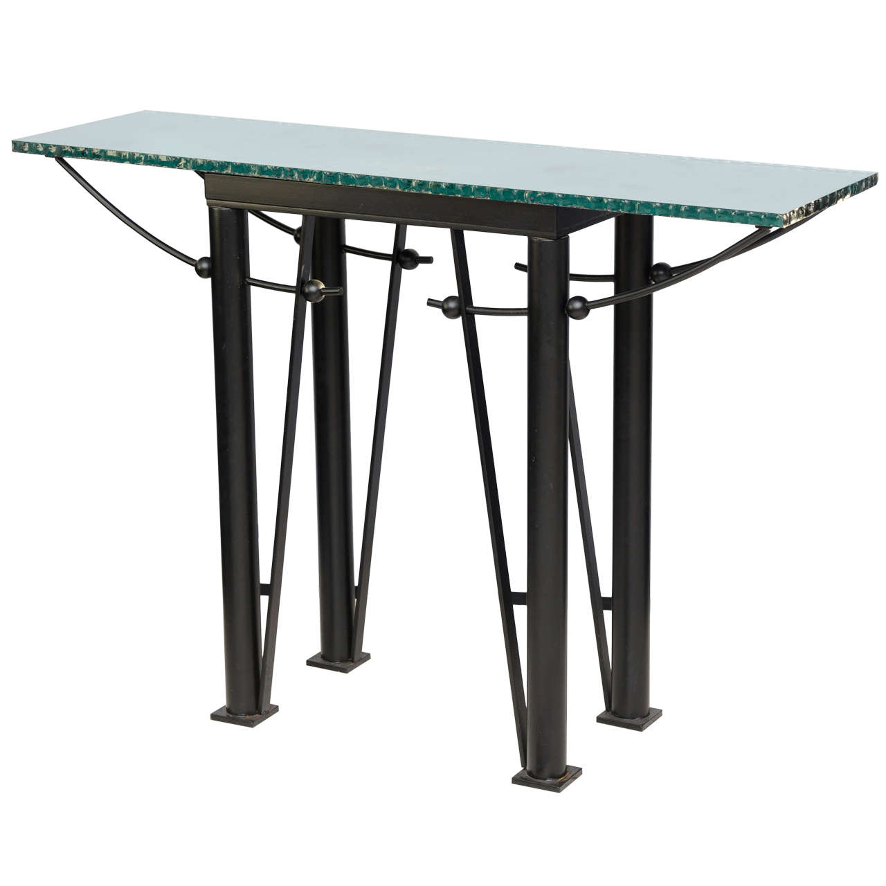 Table console moderne en fer et verre miroir, style Jean-Michel Wilmotte en vente