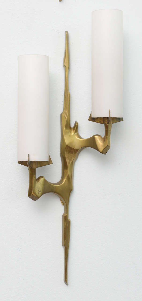 Pair of Italian Modern Bronze and Glass Wall Lights In Excellent Condition In Hollywood, FL