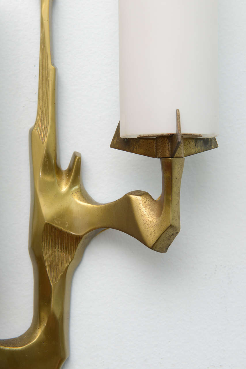 Mid-20th Century Pair of Italian Modern Bronze and Glass Wall Lights