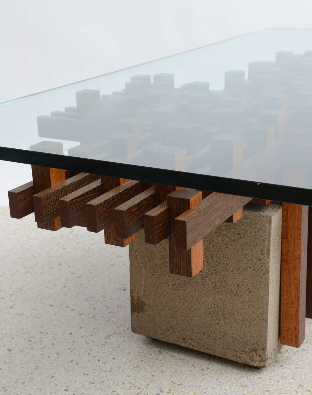 Mid-20th Century Italian Walnut and Concrete Glass Low Table Attributed to Giovanni Michelucci