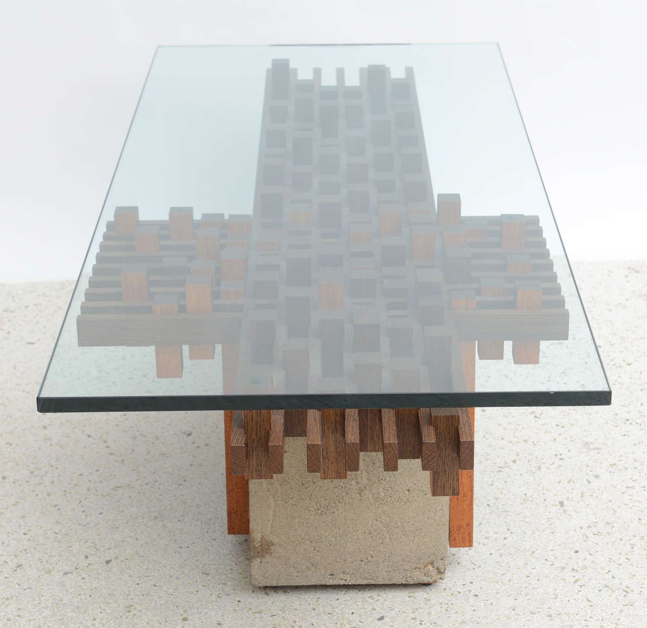 Italian Walnut and Concrete Glass Low Table Attributed to Giovanni Michelucci 2