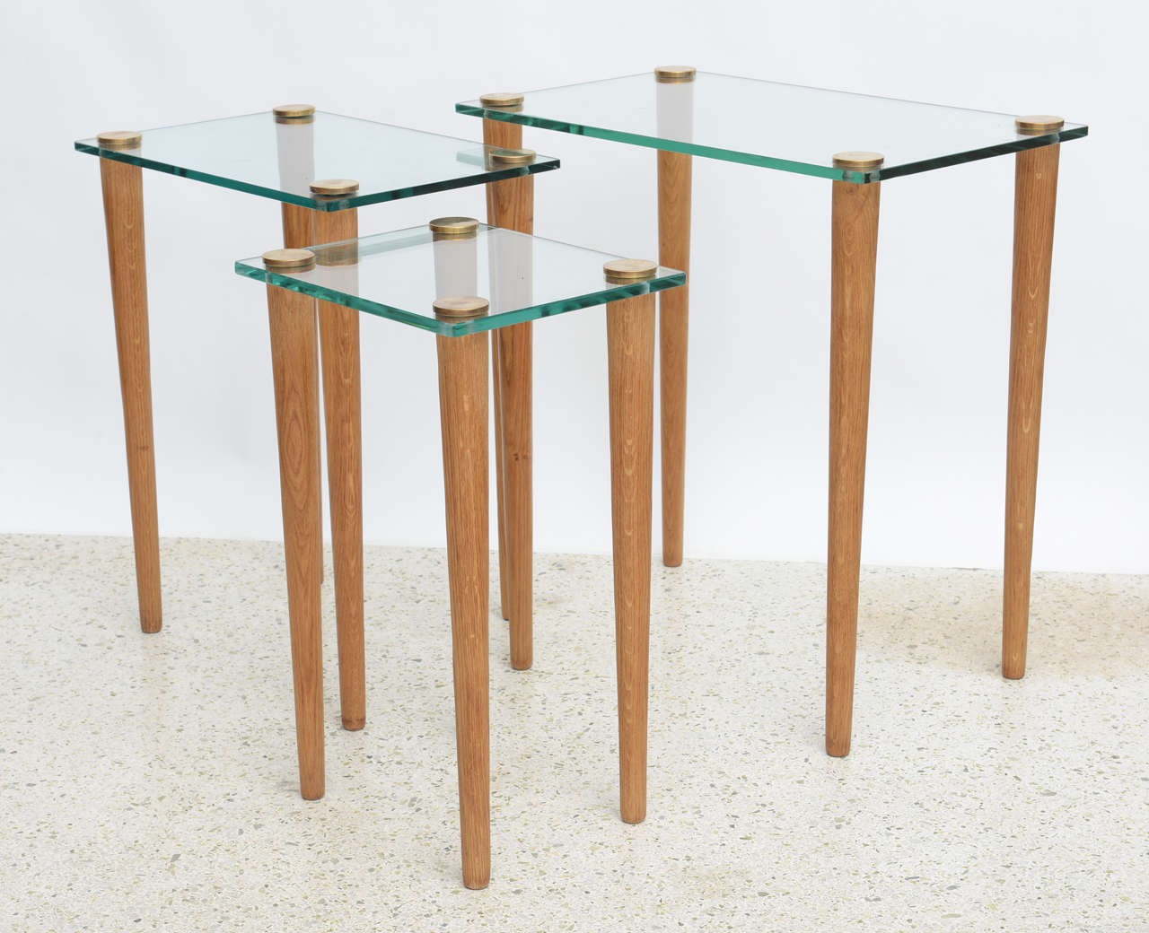 American Modern Set of Walnut, Brass and Glass Nesting Tables, Gilbert Rohde 5
