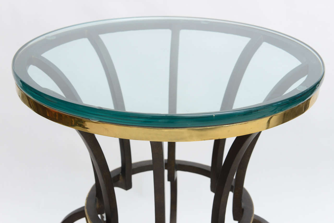 Mexican Pair of Iron and Brass with Glass Top Tables by Arturo Pani For Sale
