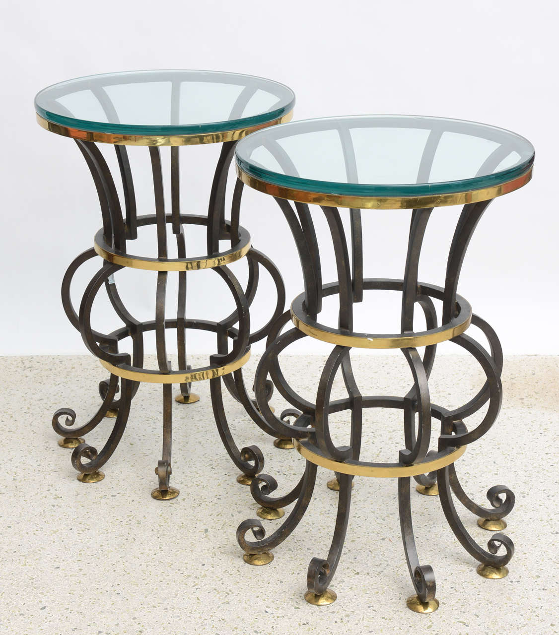 Pair of Iron and Brass with Glass Top Tables by Arturo Pani For Sale 1