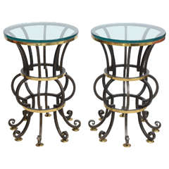 Pair of Iron and Brass with Glass Top Tables by Arturo Pani