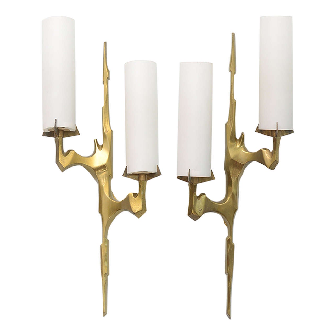 Pair of Italian Modern Bronze and Glass Wall Lights at 1stdibs