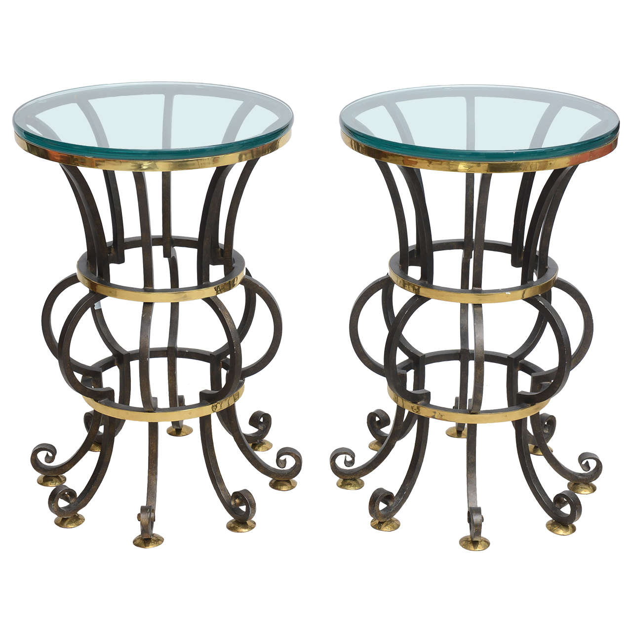Pair of Iron and Brass with Glass Top Tables by Arturo Pani For Sale at