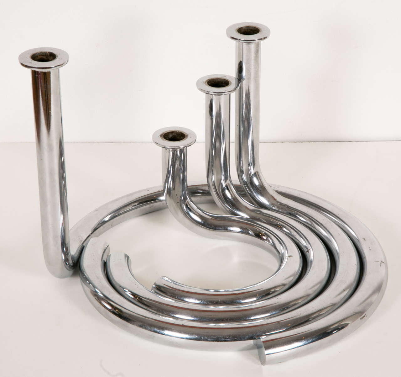 Chromed steel candleholder by Michel Boyer, 1972. In Good Condition In Paris, FR