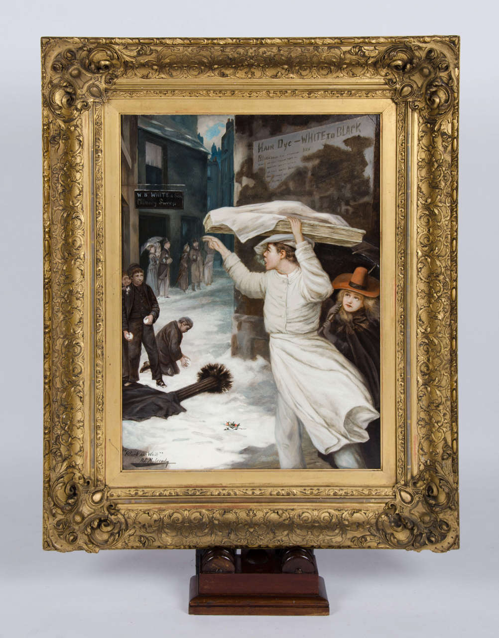 19th Century Oil Painting by Augustus Edwin Mulready Entitled "Black and White"