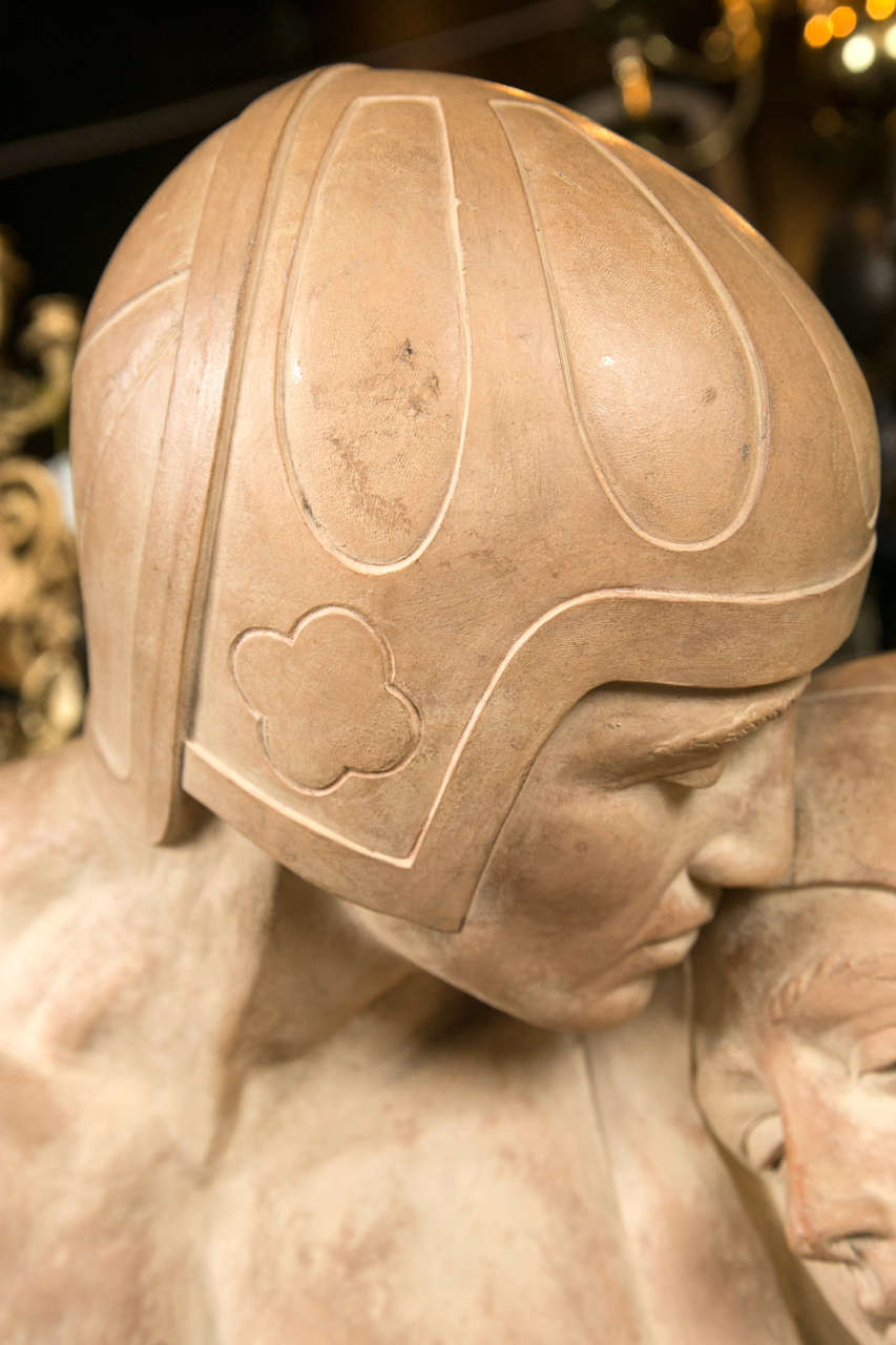 Period Deco Terra Cotta Signed Sculpture In Excellent Condition For Sale In Woodbury, CT