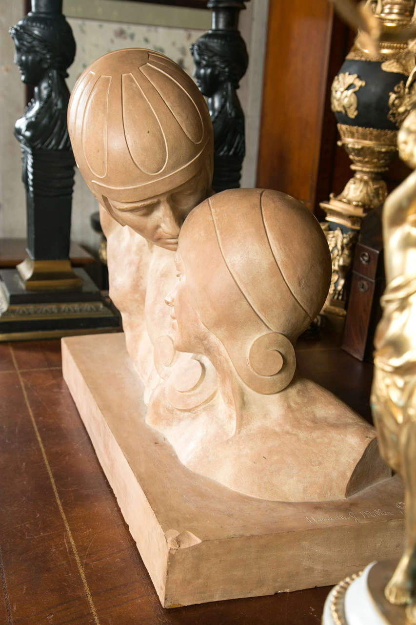 Terracotta Period Deco Terra Cotta Signed Sculpture For Sale