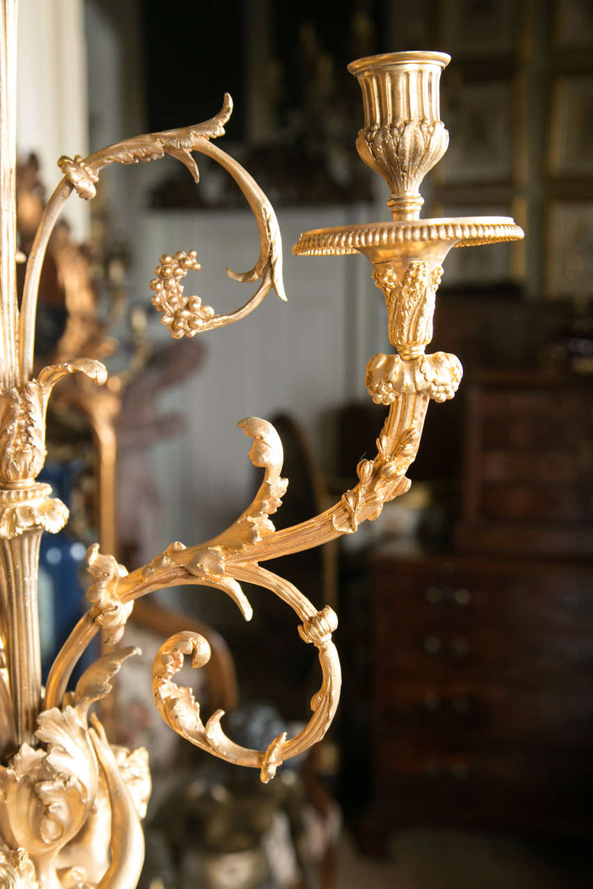 20th Century Pair of Three-Light Gilt Bronze and Marble Candelabras For Sale