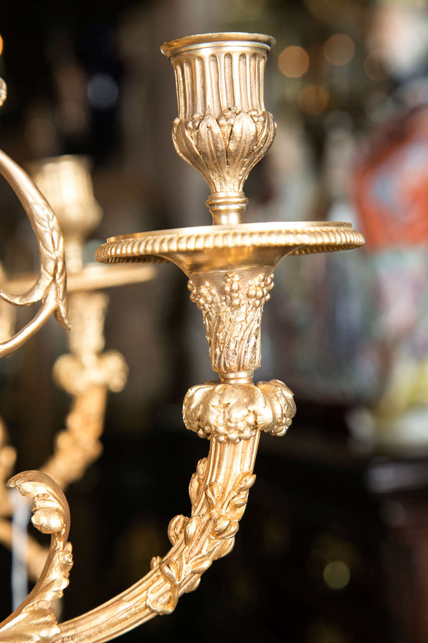 Pair of Three-Light Gilt Bronze and Marble Candelabras For Sale 4