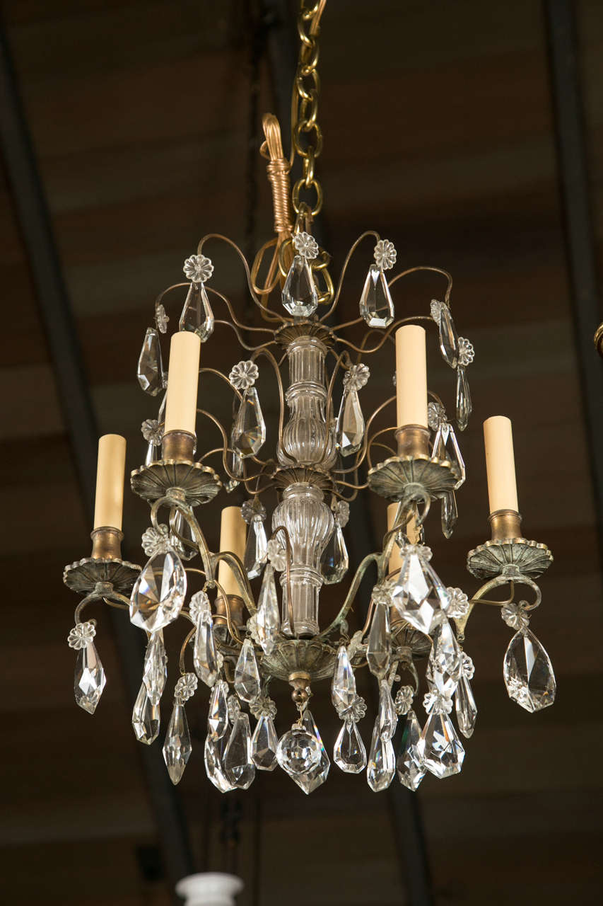 Bronze and Crystal Chandelier In Excellent Condition In Woodbury, CT
