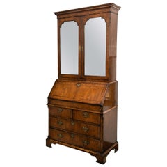 Antique Walnut Slant Front Bureau Bookcase / Secretary
