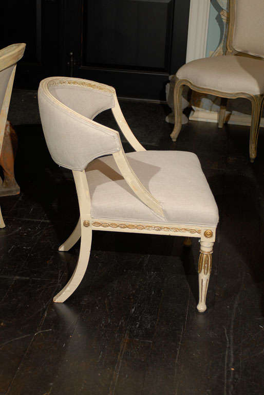 A Single Swedish 19th Century Neoclassical Style Painted and Gilded Tub Chair In Good Condition In Atlanta, GA