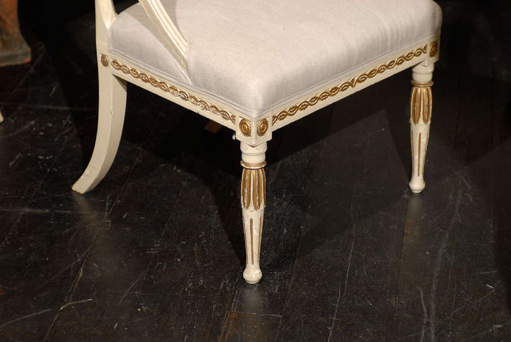 Upholstery A Single Swedish 19th Century Neoclassical Style Painted and Gilded Tub Chair