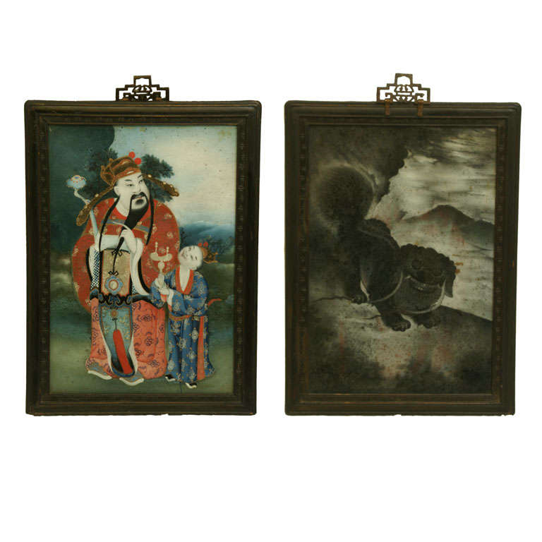 Late 19th Century Q'ing Dynasty Double Sided Reverse Painting on Glass For Sale