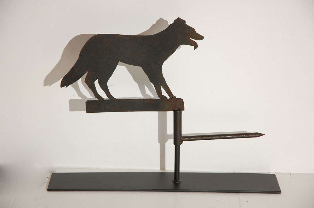 19thc Folky Handmade  Original Black Painted Iron Dogweathervane