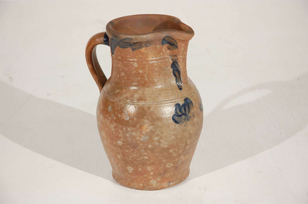 19thc Handmade Decorated Pennsylvania Stoneware Pitcher
