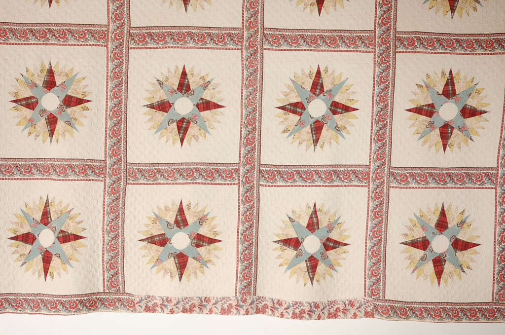 American Rare & Early 19thc Chintz Mariners Compass Quilt