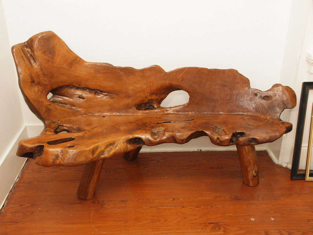 An unusual french bench made from tree root.  Beautifully polished.  In the spirit o George Nakashima.
