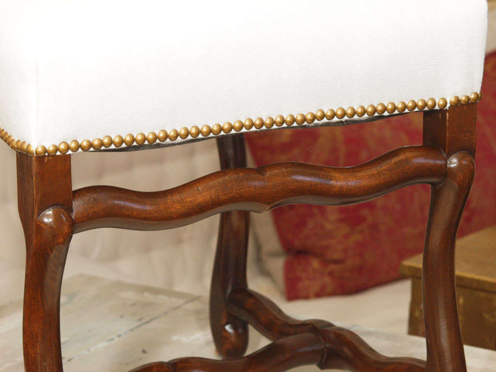 8 Louis XIII Os du Mouton Walnut Dining Chairs in Belgian Linen 2