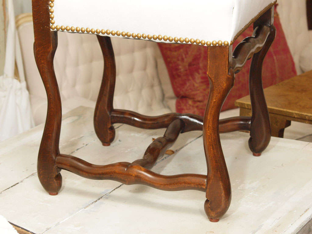 8 Louis XIII Os du Mouton Walnut Dining Chairs in Belgian Linen 3