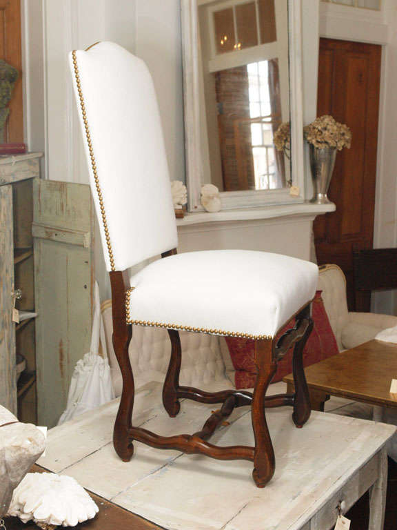8 Louis XIII Os du Mouton Walnut Dining Chairs in Belgian Linen 4