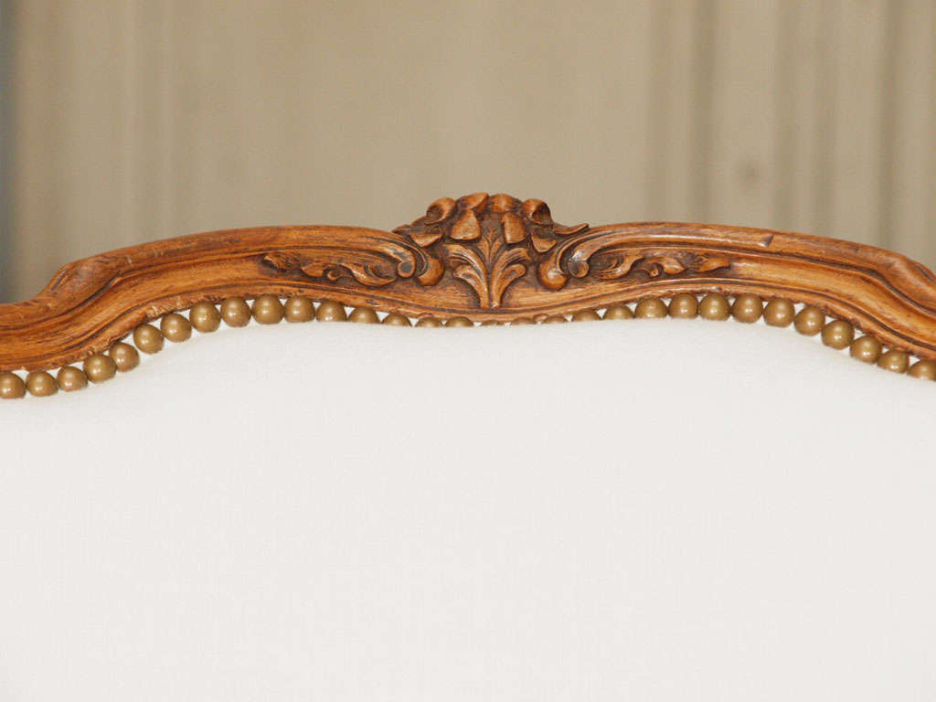 19th Century Pair 19th c. Walnut Petite Louis XV Bergeres in Belgian Linen