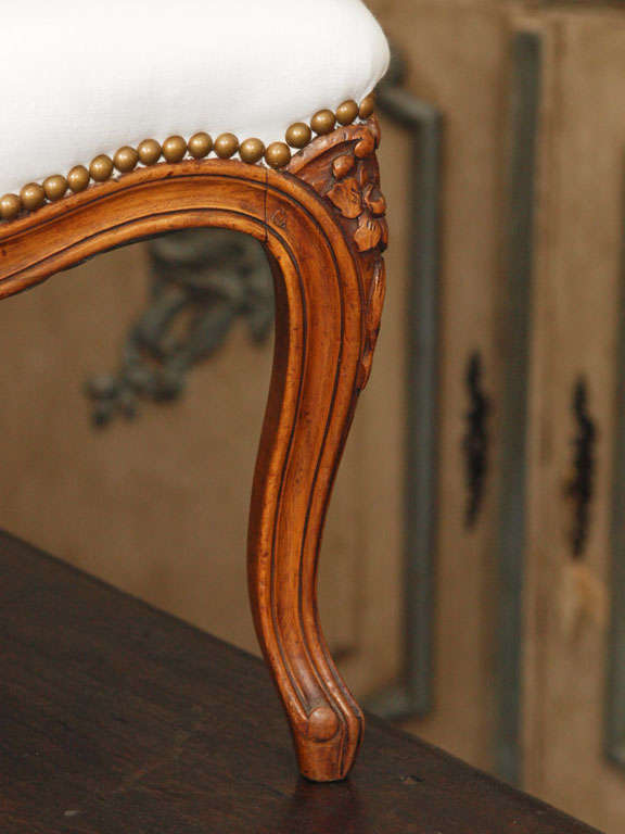 Pair 19th c. Walnut Petite Louis XV Bergeres in Belgian Linen 3