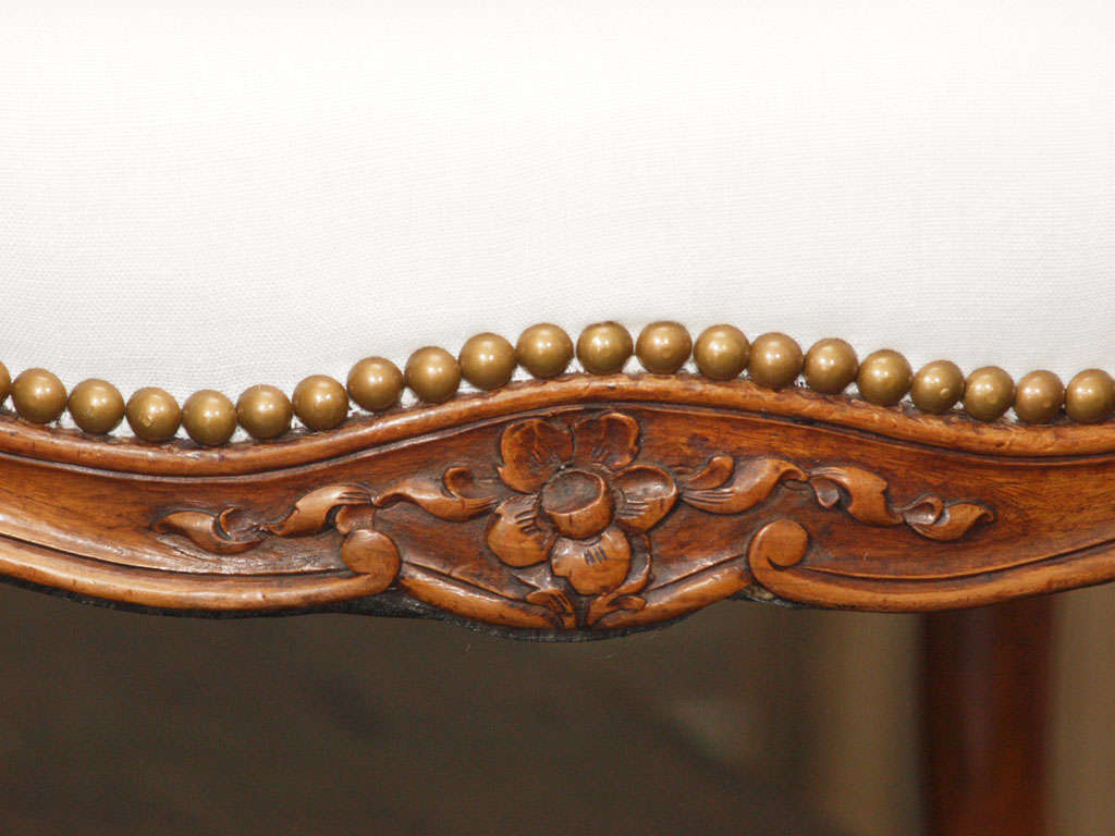 Pair 19th c. Walnut Petite Louis XV Bergeres in Belgian Linen 5