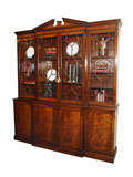 Antique English flame mahogany breakfront bookcase